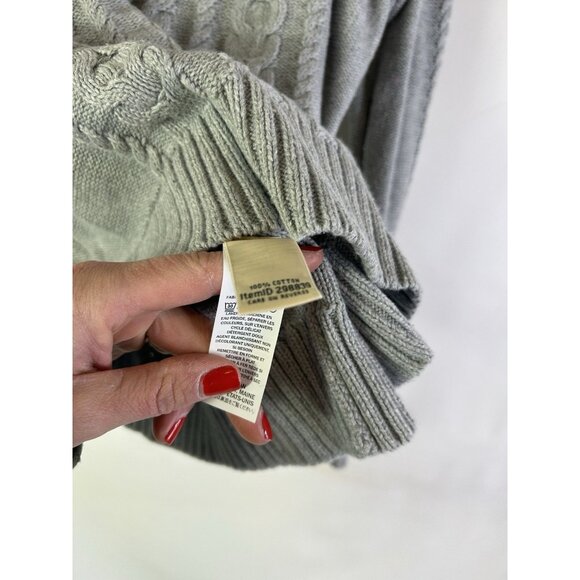 Vintage 90s L.L. Bean Cotton Cable Knit Fisherman Sweater Gray - Picture 5 of 8